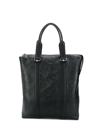 Shop Versace Barocco-embossed Tote Bag In Black