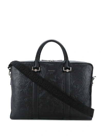 Shop Versace Barocco-embossed Briefcase In Black