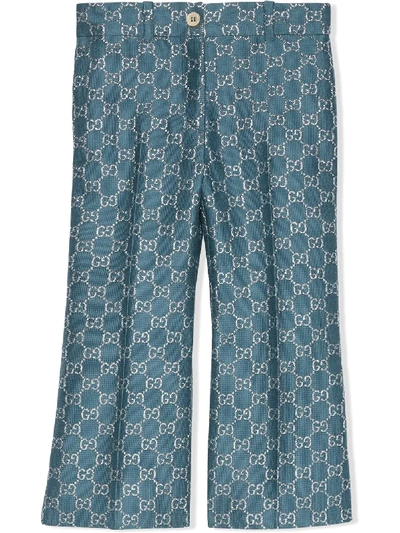 Shop Gucci Gg Lamé-effect Trousers In Blue