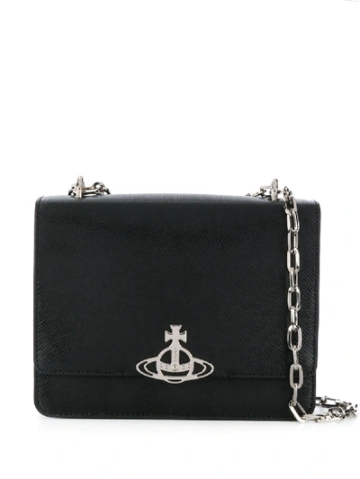 Shop Vivienne Westwood Anglomania Logo Plaque Chain Strap Crossbody Bag In Black