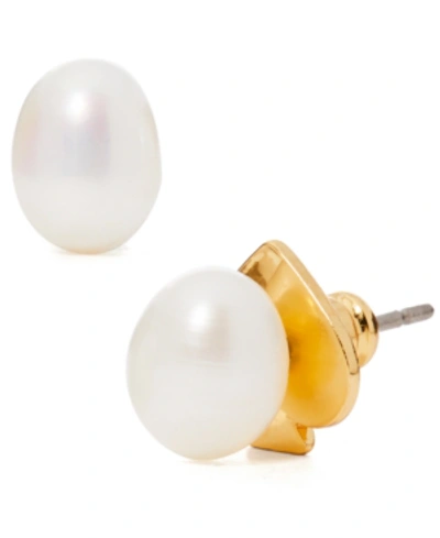 Shop Kate Spade Gold-tone Freshwater Pearl (6 X 8mm) Stud Earrings In White