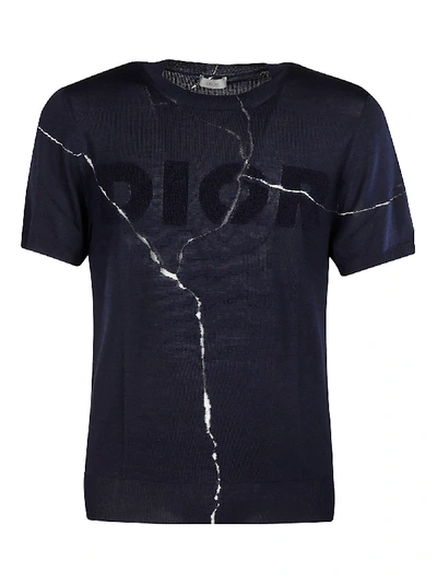 Shop Dior Logo Crack Print T-shirt In Blue