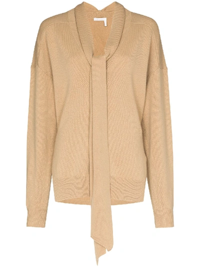 Shop Chloé Neck-tie Cashmere Jumper In Brown