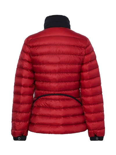 Shop Burberry Packaway Hood Peplum Puffer Jacket In Red