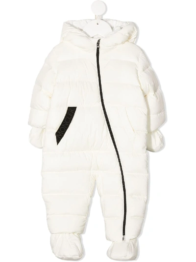 Shop Moncler Logo Band Padded Snowsuit In Neutrals