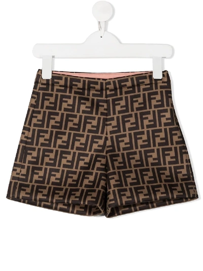 Shop Fendi Ff Pattern Shorts In Brown