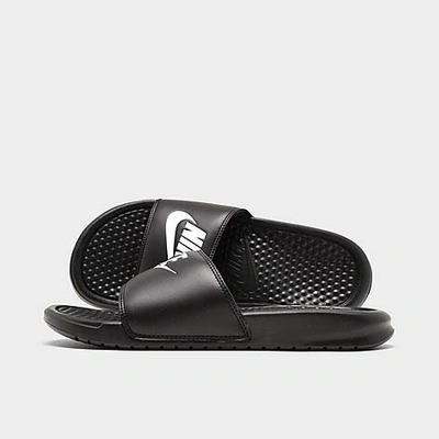 Shop Nike Women's Benassi Jdi Swoosh Slide Sandals In White/black