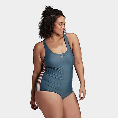 Adidas Originals Adidas Women's Classic 3-stripes Swimsuit (plus Size) In  Blue | ModeSens