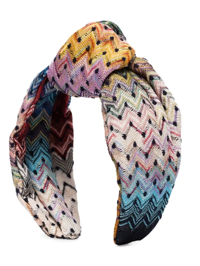 Shop Missoni Knotted Crochet-knit Headband In Multicolour