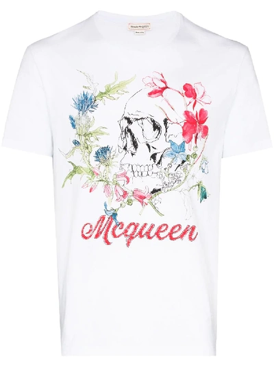 Shop Alexander Mcqueen Deconstructed Floral Skull T-shirt In White