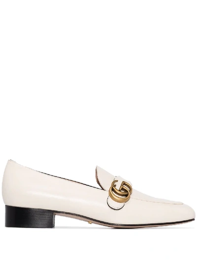 WHITE GG MARMONT LEATHER LOAFERS