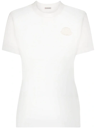 Shop Moncler Logo-embroidered T-shirt In White