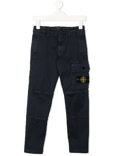 Shop Stone Island Junior Panelled Cargo Trousers In Blue