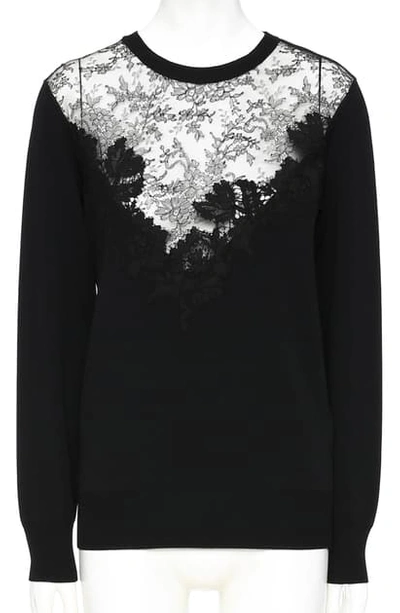 Shop Valentino Lace Panel Sweater In Nero
