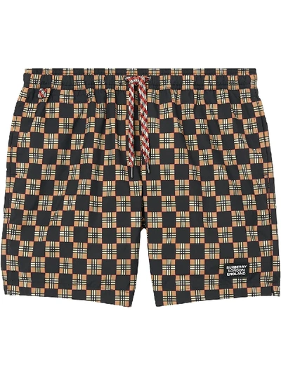 Shop Burberry Chequer-print Swim Shorts In Blue