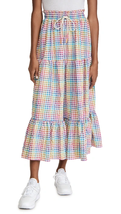 Shop Mira Mikati Rainbow Check Cotton Tiered Skirt In Multi