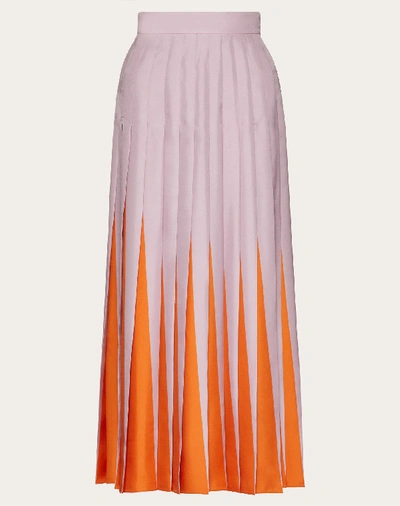 Shop Valentino Pleated Twill Skirt With Print In Pink/orange