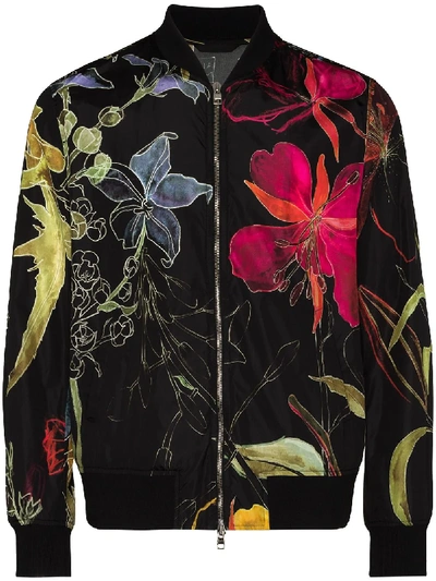 Shop Alexander Mcqueen Floral Print Bomber Jacket In Black