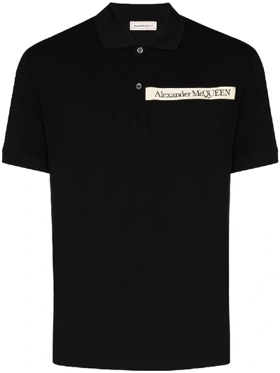 Shop Alexander Mcqueen Pique Logo Polo Shirt In Black