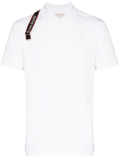 Shop Alexander Mcqueen Logo-strap Pique Polo Shirt In White