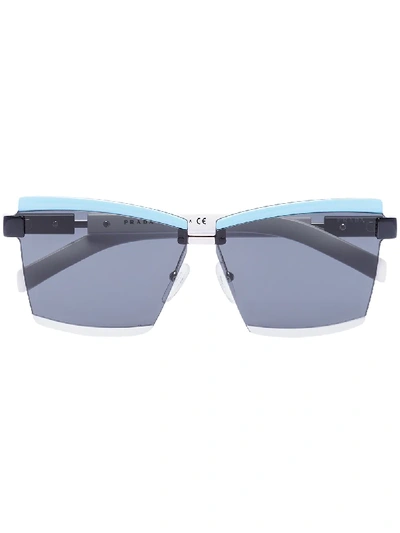 Shop Prada Duple Rectangular-frame Sunglasses In Blue