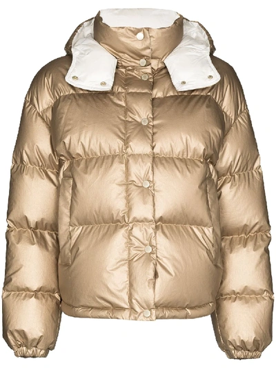 Shop Moncler Metallic Hooded Puffer Jacket In Neutrals