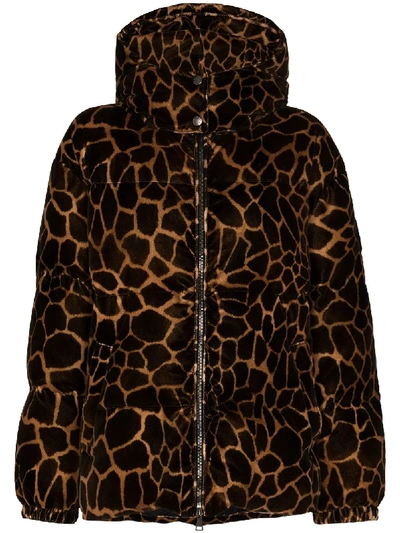 Shop Moncler Kundogi Leopard-print Puffer Jacket In Brown