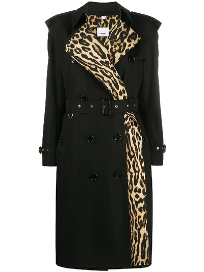 Shop Burberry Leopard-print Lined Trench Coat In Black