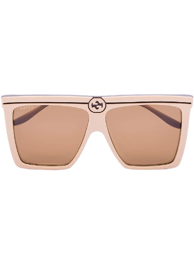 Shop Gucci Oversized Frame Sunglasses In Neutrals