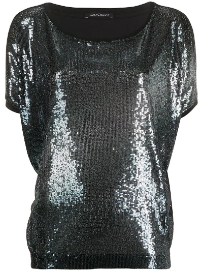 Shop Luisa Cerano Sequin Front T-shirt In Black