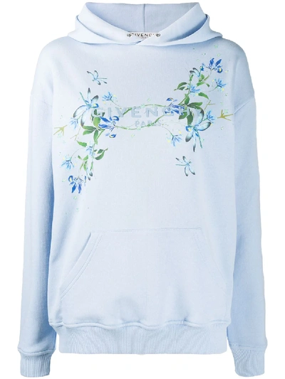 Shop Givenchy Floral-print Hoodie In Blue