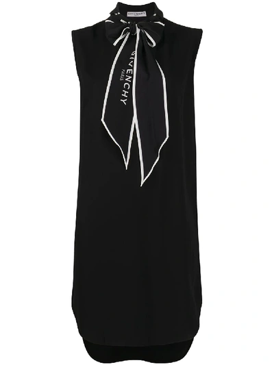 Shop Givenchy Pussybow Silk Sleeveless Shift Dress In Black