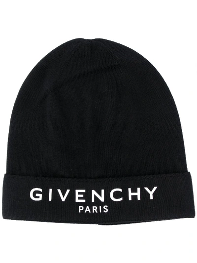 Shop Givenchy Embroidered Logo Beanie Hat In Black