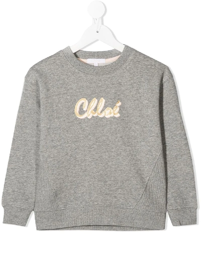 Shop Chloé Glitter Logo Sweatshirt In Grey