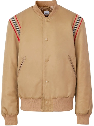 Shop Burberry Icon Stripe Bomber Jacket In Neutrals