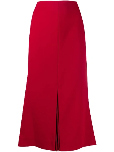 Shop Victoria Beckham Inverted-pleat Midi Skirt In Red