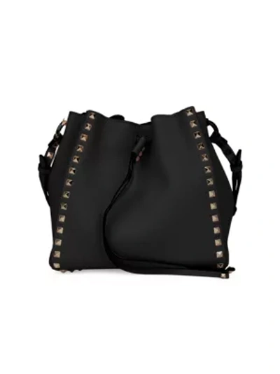 Shop Valentino Small Rockstud Leather Bucket Bag In Nero