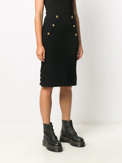 Shop Pinko Embossed-button Skirt In Black