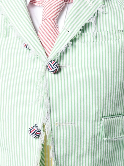 Shop Thom Browne Seersucker Striped Cropped Jacket In Green