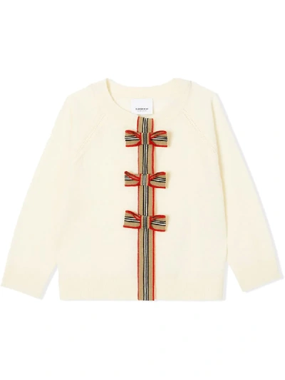Shop Burberry Bow Detailed Cardigan In White