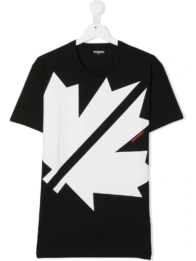 Shop Dsquared2 Teen Maple Leaf Print T-shirt In Black