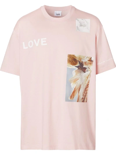 Shop Burberry Love Swan Printed T-shirt In Pink