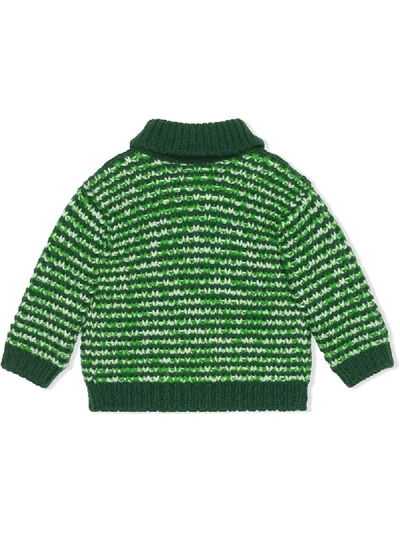 Shop Gucci Mouline Double-breasted Striped Cardigan In Green