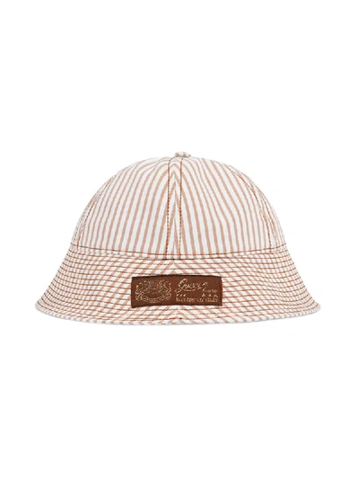 Shop Gucci Stripe-pattern Bucket Hat In White ,brown