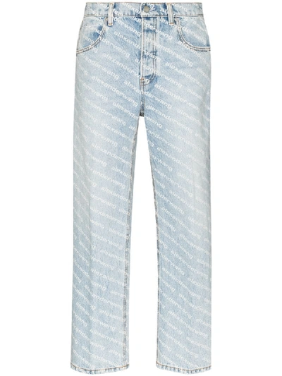 Shop Alexander Wang Logo-print Straight-leg Jeans In Blue