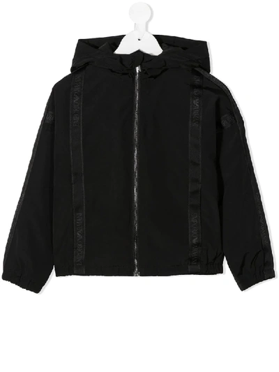 Shop Emporio Armani Logo Striped Zipped Hooded Jacket In Black