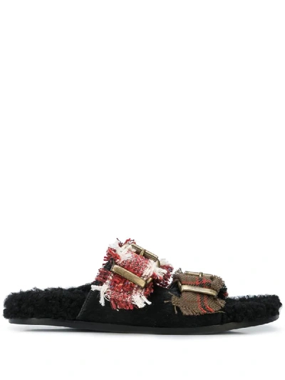 Shop Avec Modération Vail Double Band Faux-fur Slides In Red