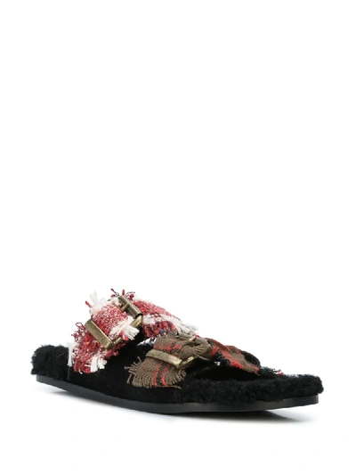 Shop Avec Modération Vail Double Band Faux-fur Slides In Red