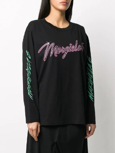 Shop Mm6 Maison Margiela Long Sleeve Logo Print T-shirt In Black