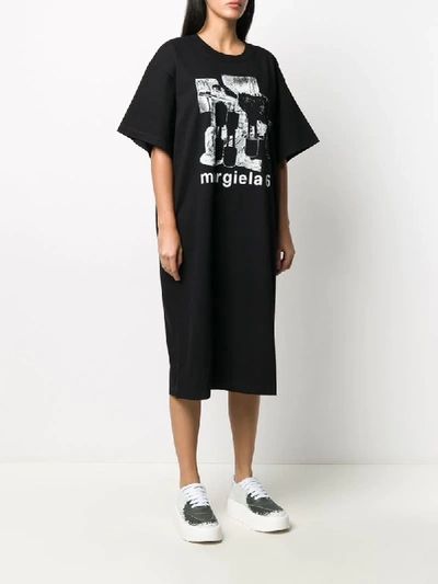 Shop Mm6 Maison Margiela Graphic Print T-shirt Dress In Black